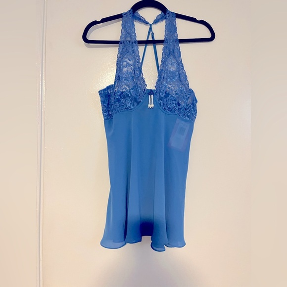 Cinema Etoile Other - Vintage Blue Lace Halter Babydoll with Pearl Dangle Detail – NWT – Size L‎